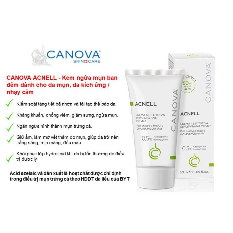 [CHÍNH HÃNG CÓ TEM] CANOVA Acnell &amp; Acnell 50+ (50mL) - Kem Ngừa Mụn Ban Đêm / Ngày Dành Cho Da Mụn, Nhạy Cảm.