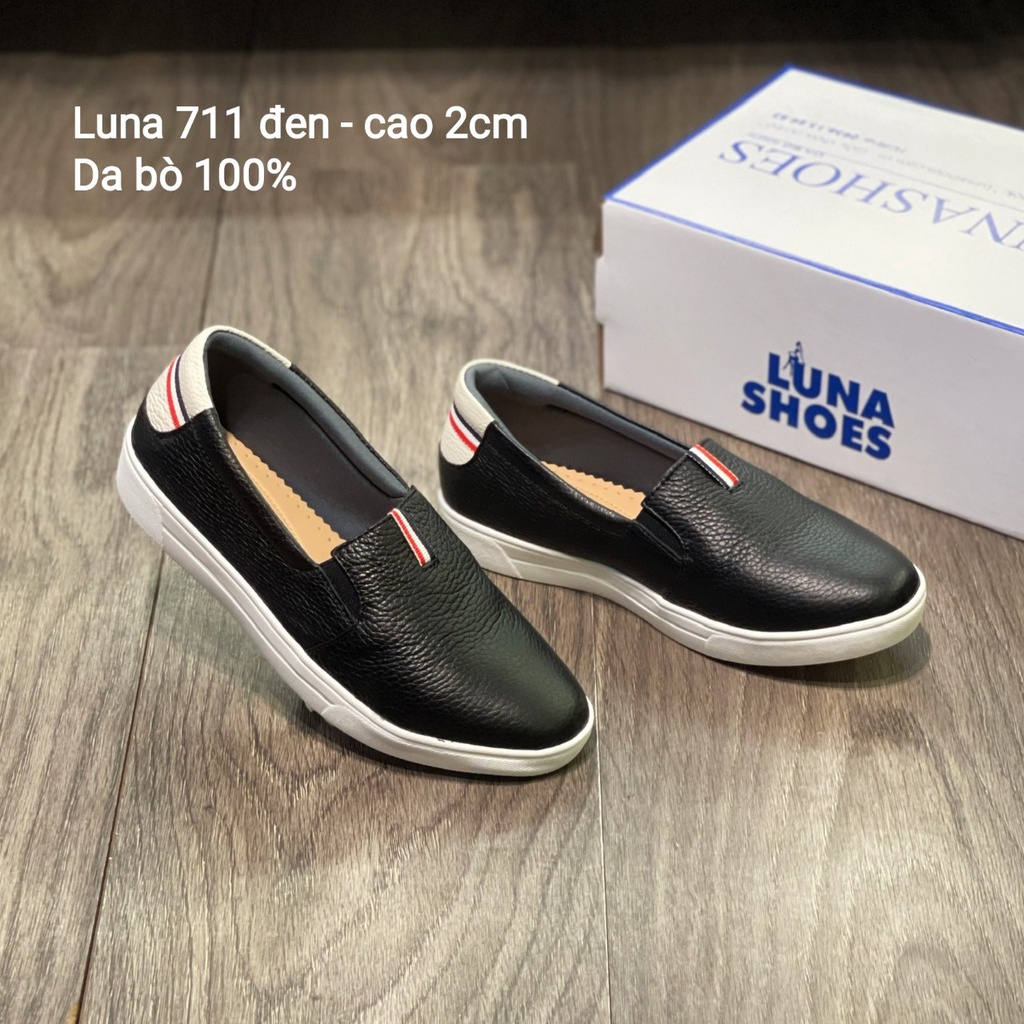 Giày Slip on nữ da bò 100% Lunashoes (711) - Giày lười da nữ tăng chiều cao - Chất liệu da bò sẵn hàng