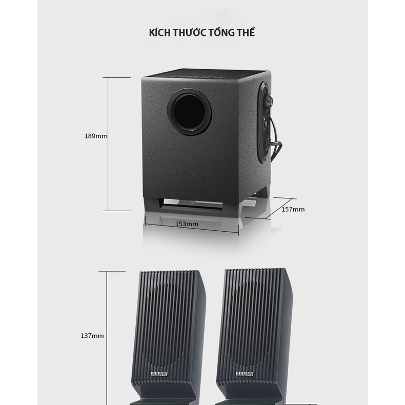 Edifier R88 Loa máy tính để bàn Đa phương tiện 2.1 Loa siêu trầm - Đen nhám  sang trọng