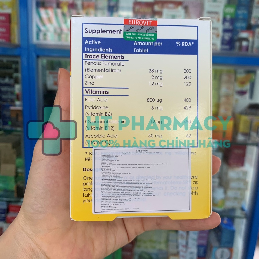 HEMATOFEROL - VIÊN UỐNG BỔ SUNG SẮT, AXIT FOLIC DÙNG CHO NGƯỜI THIẾU MÁU, KHÔNG GÂY TÁO BÓN
