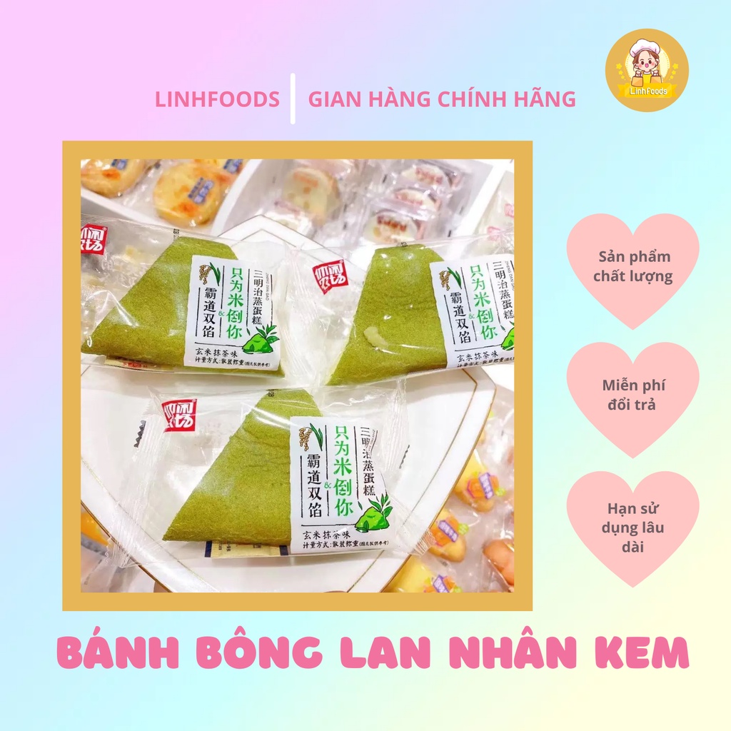 1 Cái Bánh Bông Lan Nhân Kem Tam Giác 3 Vị Matcha/ Dâu Tây/ Đào