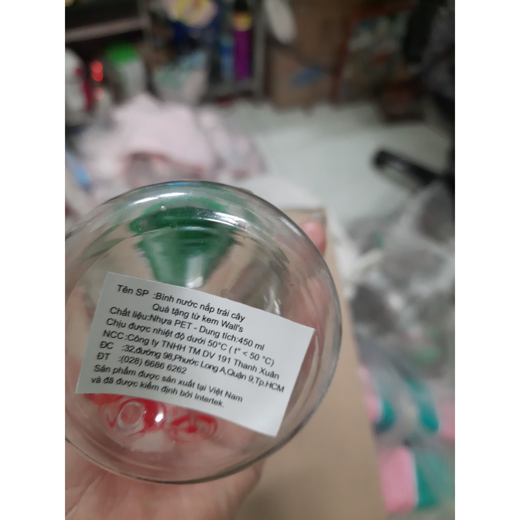 Bình đựng nước nhựa nắp dưa hấu cho bé HKM kem Wall's