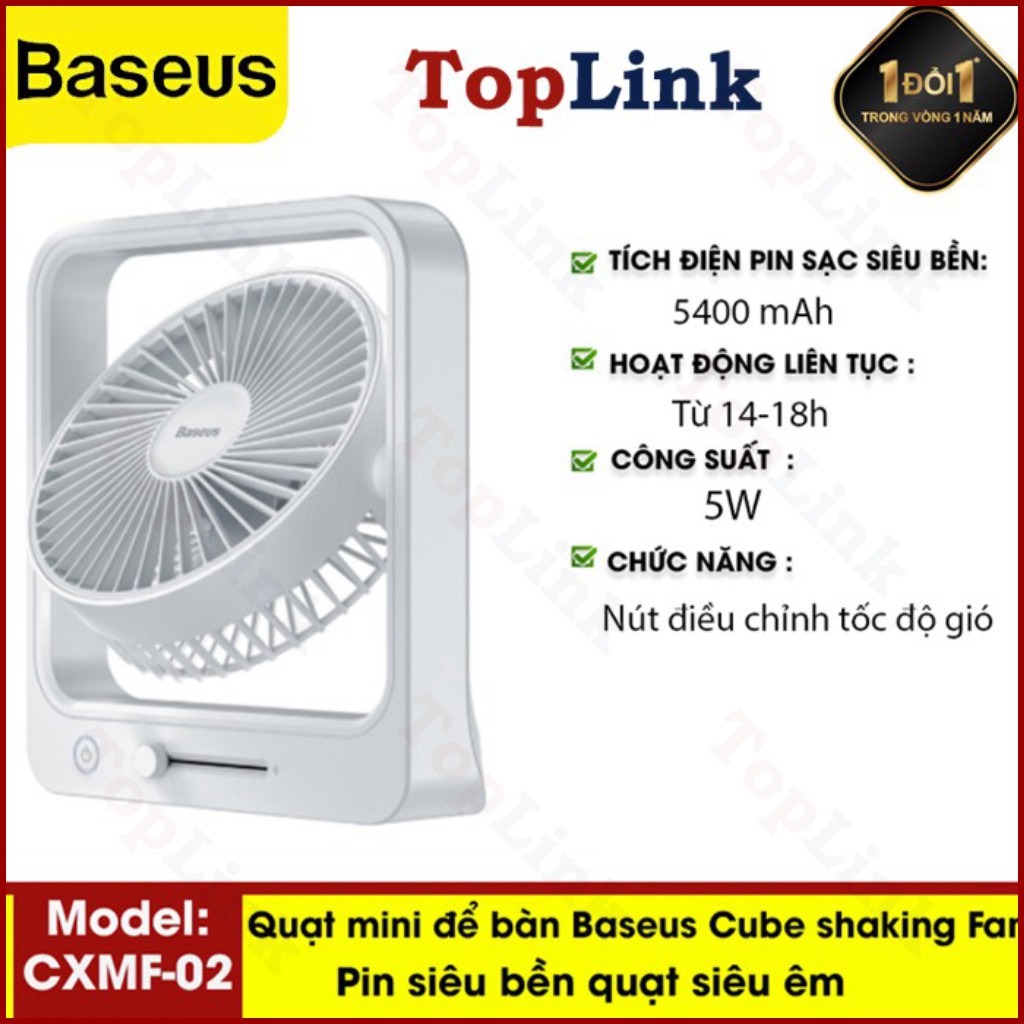 Quạt Mini Để Bàn BASEUS Cube Shaking Fan CXMF02 Tự Động Quay Tích Điện Pin Sạc Siêu Bền 5400mah Hoạt Động Liên Tục 18h