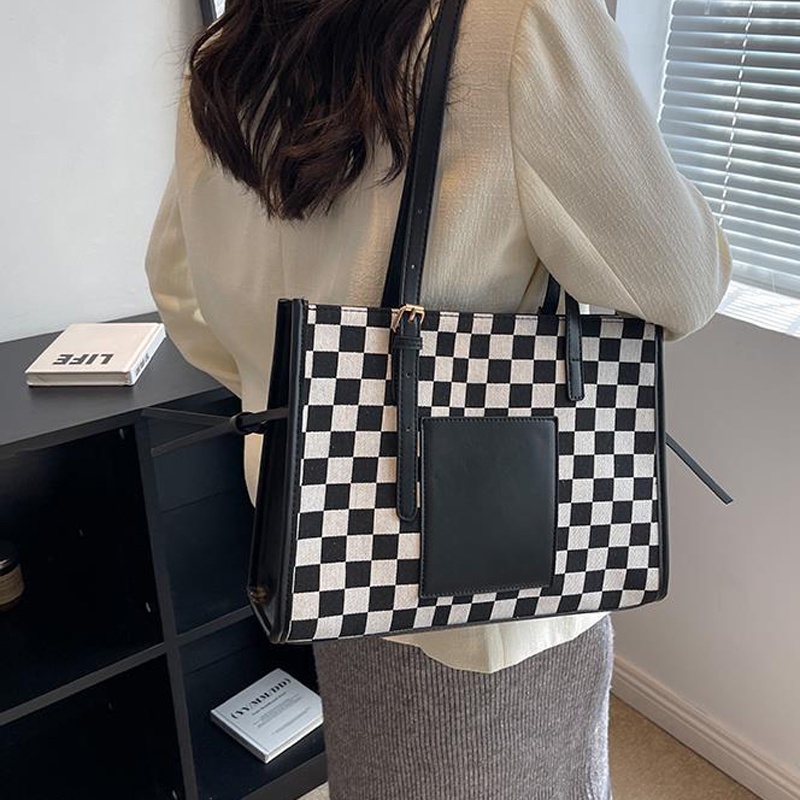 Túi tote đeo vai IELGY họa tiết kẻ sọc ca rô phong cách cổ điển thời trang dành cho nữ