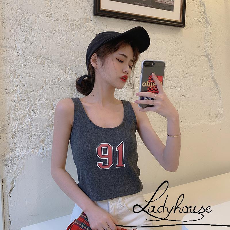 Áo Croptop Sát Nách Cổ Chữ U In Họa Tiết Số Thời Trang Mùa Hè Cho Nữ