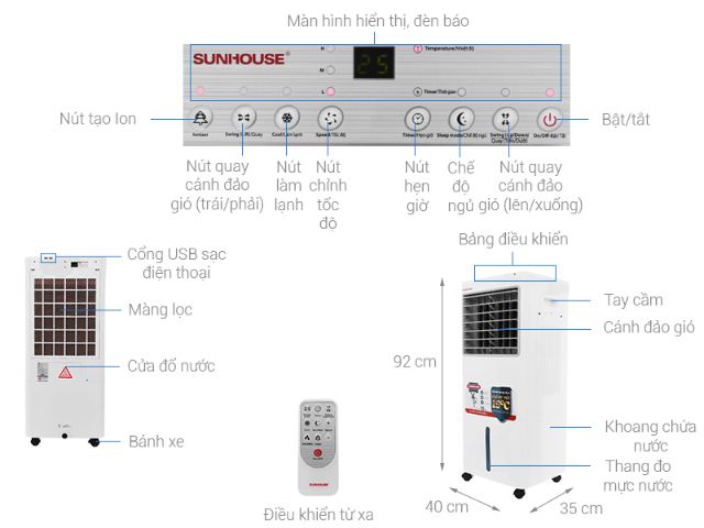 quạt điều hòa sunhouse shd7721