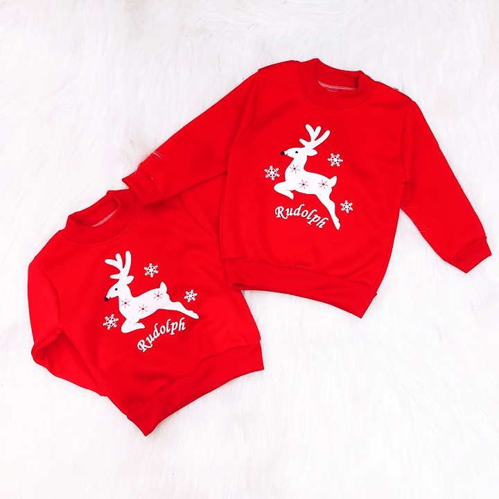 Áo Noel nỉ bông dày dặn màu đỏ cho bé 7-21kg họa tiết tuần lộc xinh xắn nổi bật BBShine - A017