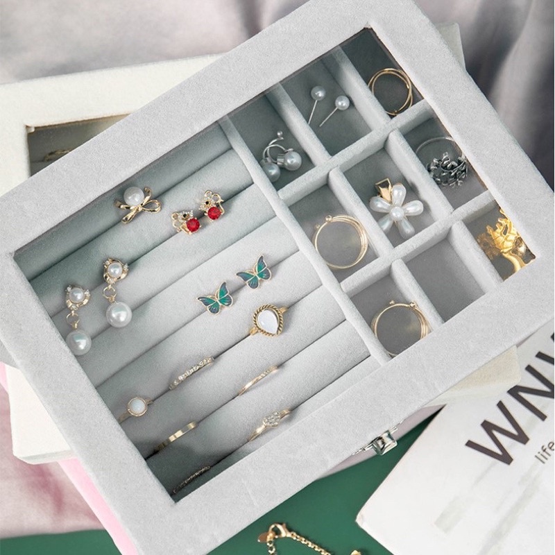 Hộp đựng trang sức, nhẫn, khuyên tai, dây chuyền, lắc tay bọc nhung