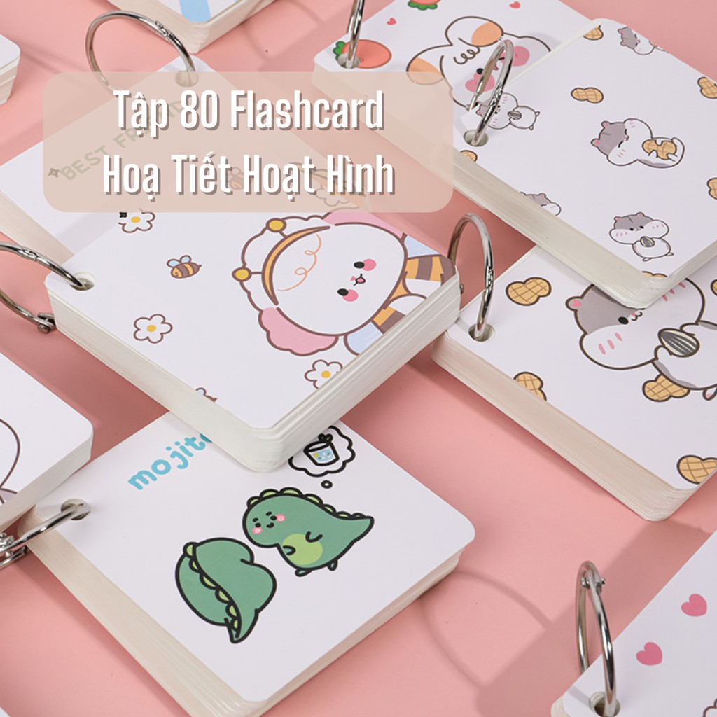 Tập 80 Flashcard Ghi Chú Học Ngoại Ngữ Hình Vuông Kèm Móc Hoạ Tiết Nhân Vật Hoạt Hình Tiện Lợi ST447