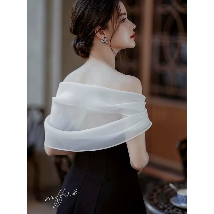 Váy nữ thiết kế dự tiệc, đầm nữ trễ vai phối tơ xốp