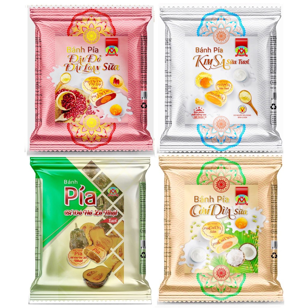 1 COMBO 4 bánh PÍA TƯƠI hảo hạng, KHÔNG CÓ sầu riêng & CÓ TRỨNG MUỐI, ĐậuĐỏ Sữa, CơmDừa Sữa, ThơmChín ChanhTươi, Bí Đỏ