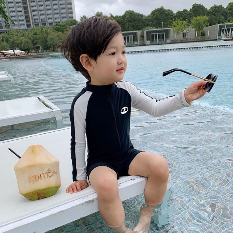 Bộ Đồ Bơi Liền Thân Dài Tay Chống Nắng Nhanh Khô Phong Cách Hàn Quốc Cho Bé Trai