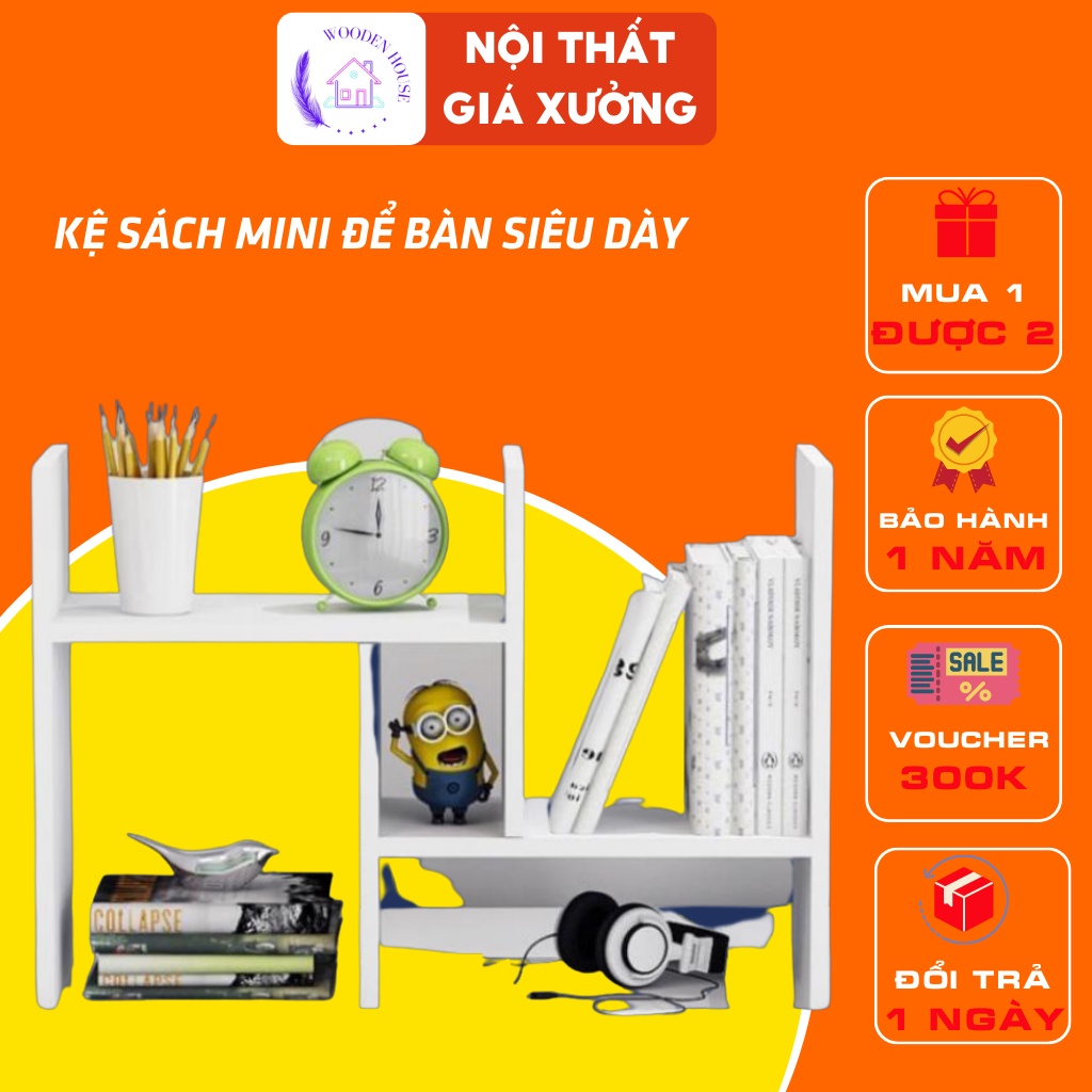 Kệ Sách Gỗ Để Bàn WOODEN HOUSE, Kệ Sách Để Bàn Lắp Sẵn Ốc Siêu Bền Đẹp
