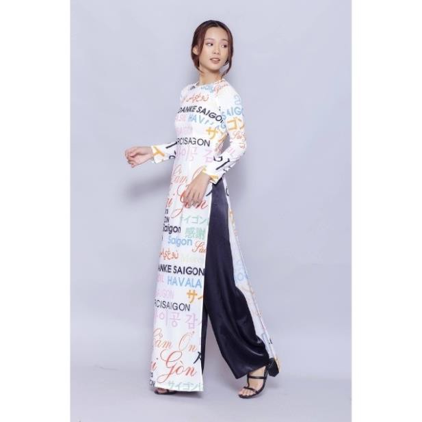 Áo Dài Truyền Thống Nữ Trắng Chữ Cổ Tròn Vải Lụa Có Nhiều Size - LASENTUS | BigBuy360 - bigbuy360.vn