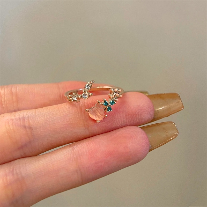 Nhẫn Hở Hai Lớp Hình Hoa Hồng Đính Đá Zircon Dễ Điều Chỉnh