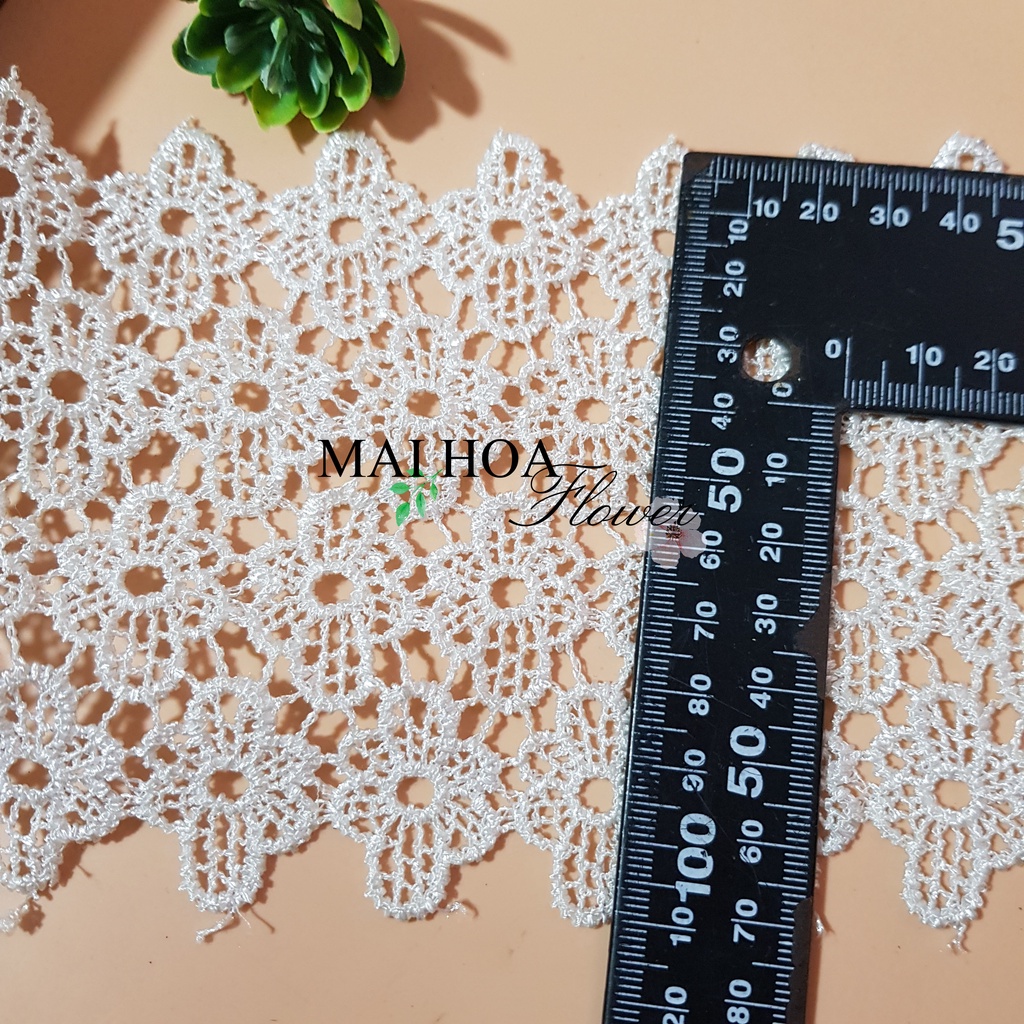 RC33 Cuộn 9 mét dây ren viền may đồ rộng 10cm, ren chỉ trắng thêu hoa dùng may váy áo Maihoaflower
