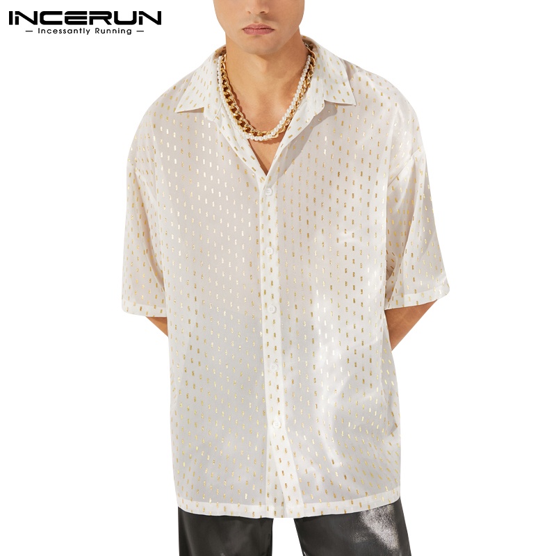 Áo sơ mi INCERUN tay ngắn xuyên thấu thoáng khí thời trang mùa hè cho nam