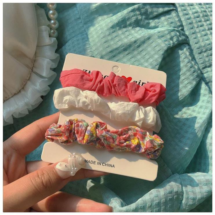 Dây Buộc Tóc SOLANO Chun Buộc Tóc Co Giãn Set 3 Dây Chun Buộc Tóc Vải Hoa Phong Cách Hàn Quốc FA-001240