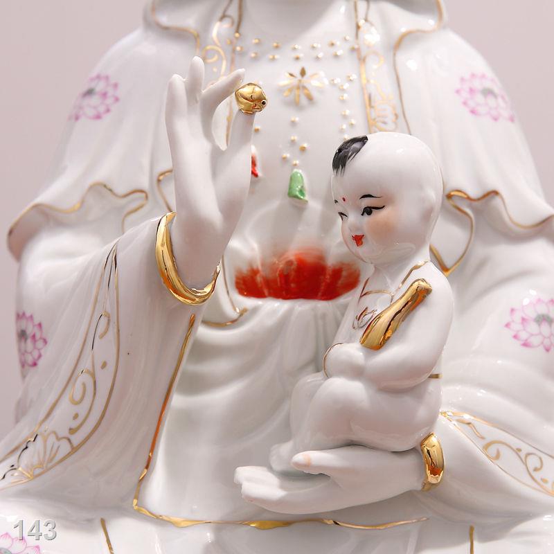 Tượng Phật Ngọc Quán Thế Âm 12-18 inch Tượng Phật Quán Thế Âm Bồ tát Nam Hải đồ trang trí bằng gốm sứ