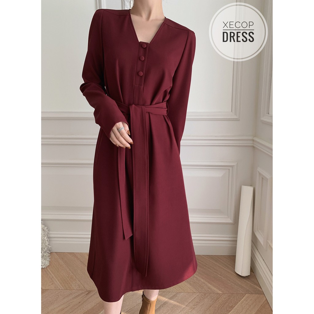 Đầm Xecop cổ V tay dài