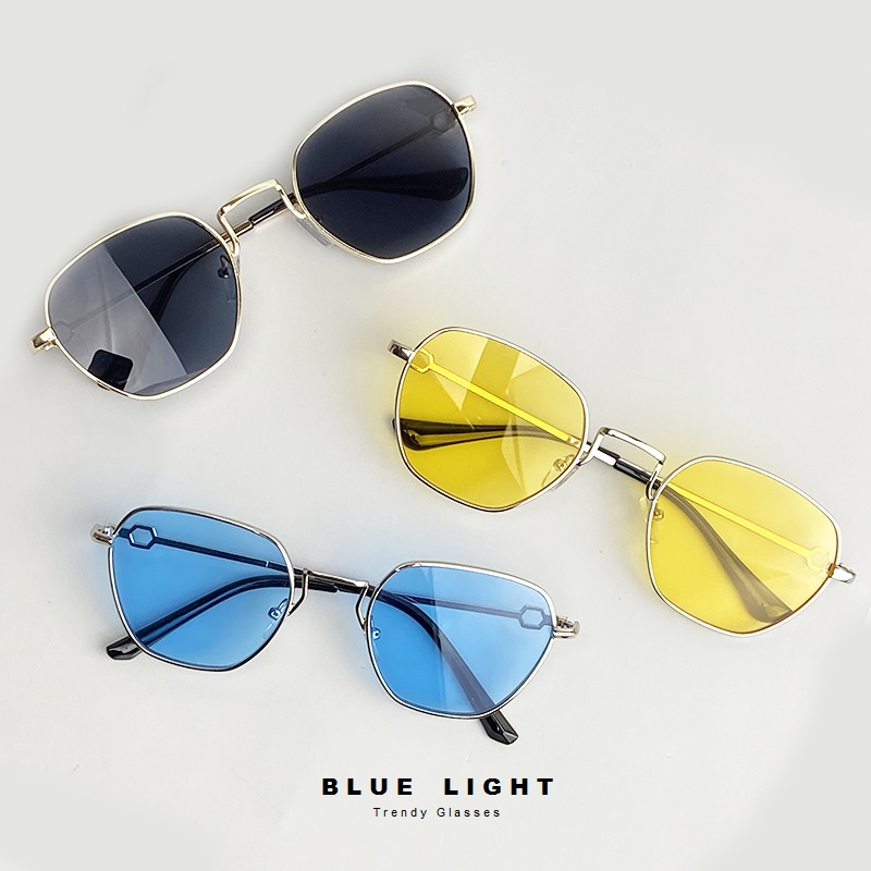 Kính Râm, Kính Mát Nam Nữ, Mắt Vuông Gọng Kim Loại Viền Dày, Mắt Màu Đen, Xanh Dương - BLUE LIGHT