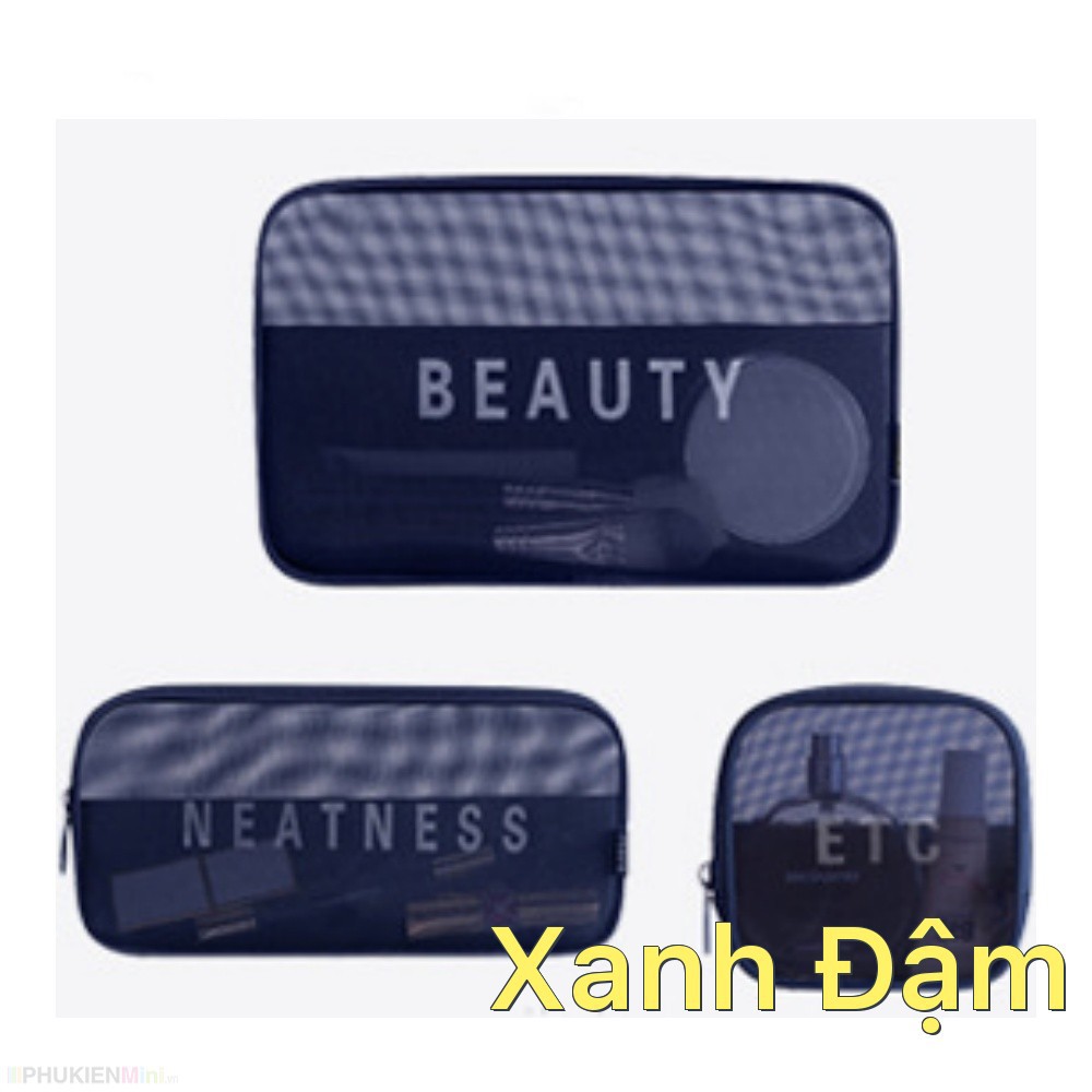 Set 3 túi lưới unisex du lịch đựng đồ dùng cá nhân thẻ tiền, bộ túi đựng mỹ phẩm vật dụng cho nam nữ đa năng