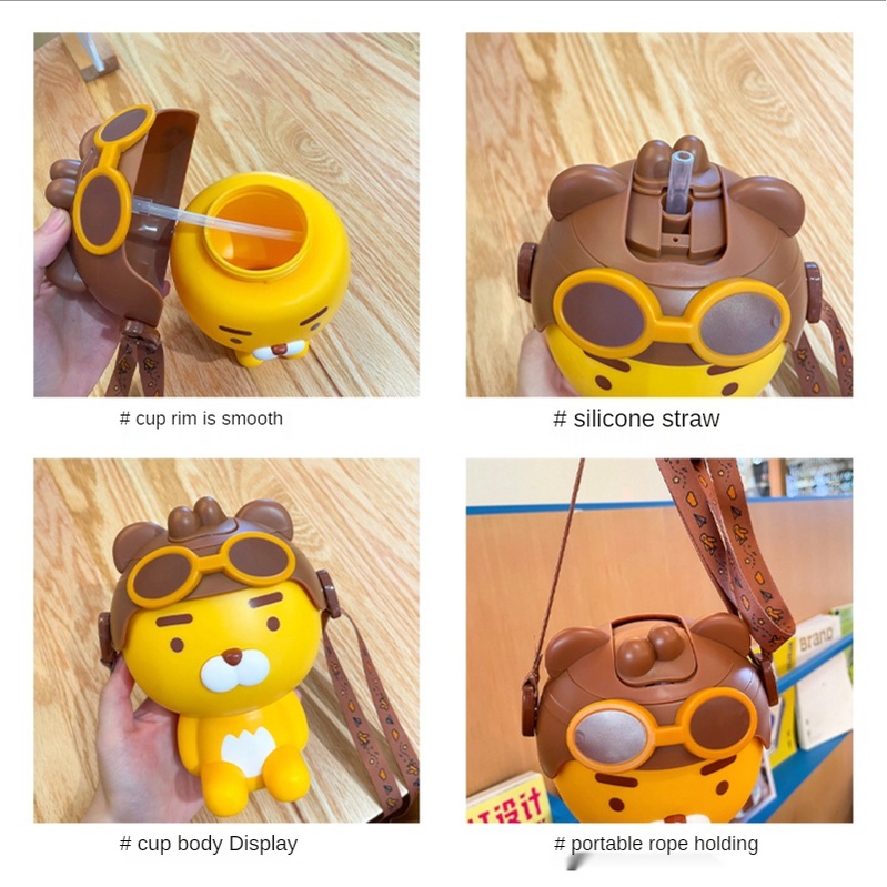 Bình nước thể thao có ống hút họa tiết hoạt hình 3D sáng tạo