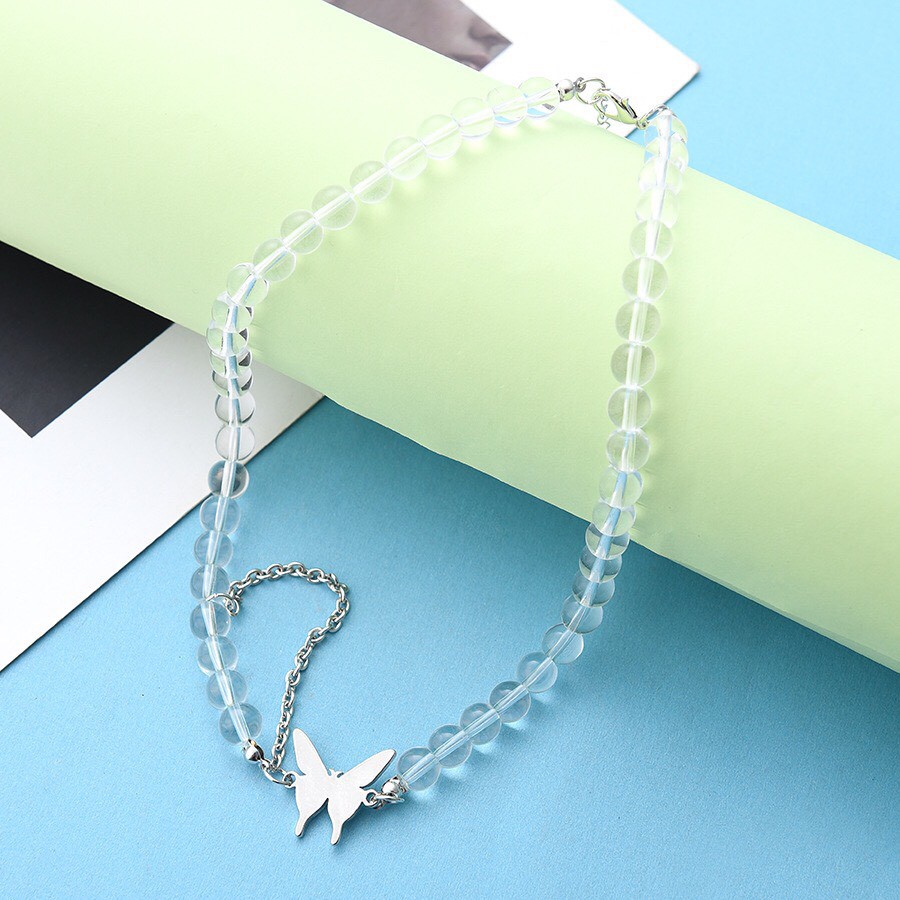 Chocker hạt ngọc trong suốt mix mặt bươm bướm DCX21 Maycorner