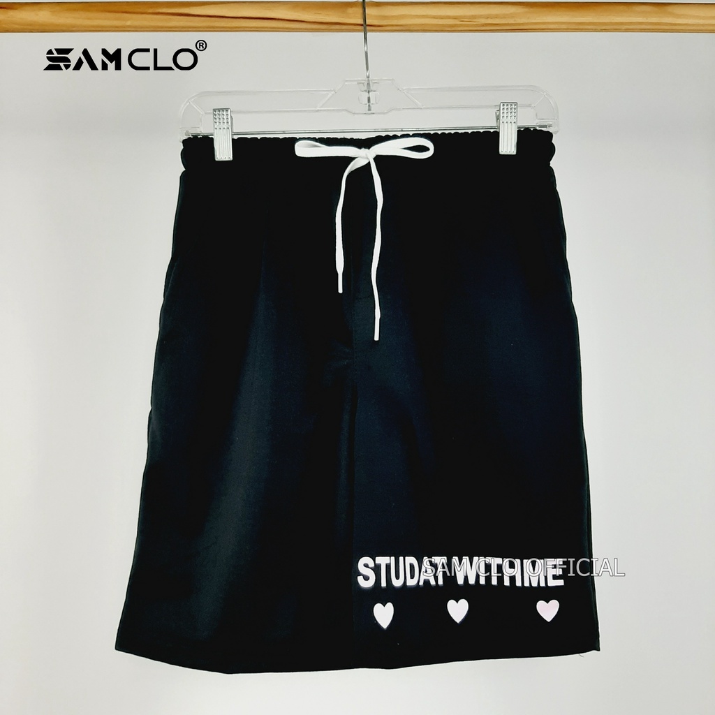 Quần đùi - Quần lửng nữ SAM CLO form rộng dáng unisex mặc ở nhà, đi chơi, thể thao in chữ STUDAT WITH ME