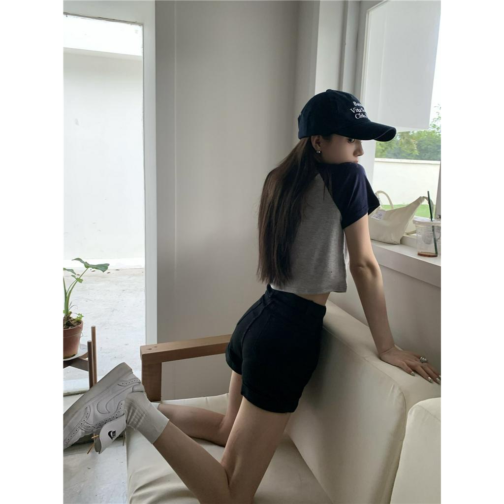 Áo Thun Dáng Ôm Ngắn Tay In Hình Chú Chó Phối Màu Dễ Thương 61241