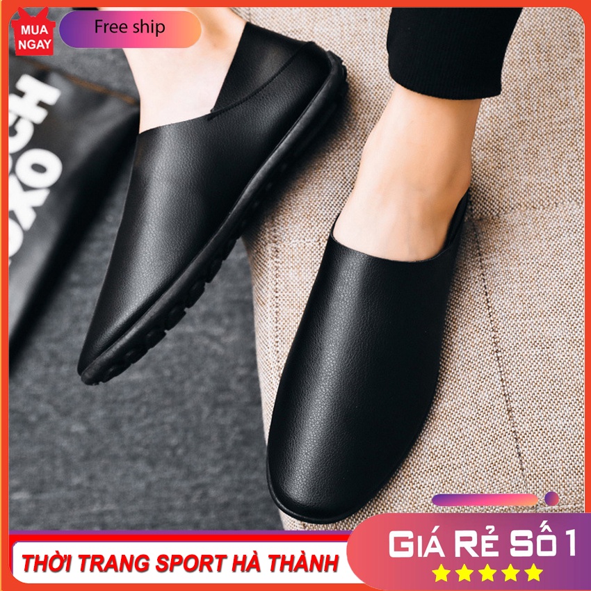 Giày lười nam da PU Trơn 2 màu Đen và Cam phong cách Thời Trang Nam SPORT HÀ THÀNH