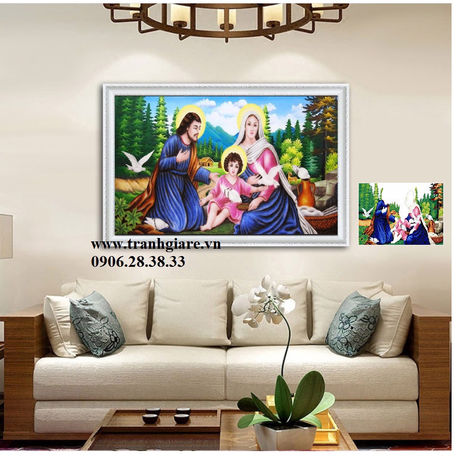 Tranh gắn đá gia đính chúa KT:100X55cm,tranh đính đá chưa gắn.
