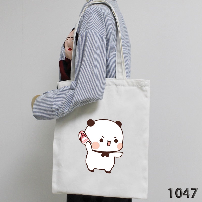 Túi Tote Trắng Chất Vải Canvas In Họa Tiết Gấu Coi Chừng Tui 1047 Mang Đi Học Đi Du Lịch Cực Đẹp