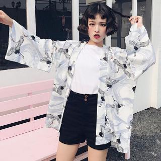 Áo khoác Kimono dáng rộng in họa tiết hoạt hình phong cách Harajuku cho nữ