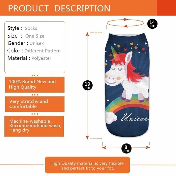 Vớ cotton nữ cổ ngắn in hình Unicorn dễ thương