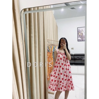 Váy Ngủ 2 Dây Chun Bo Ngực Vải Lanh Tole Mặc Mùa Hè Siêu Mát