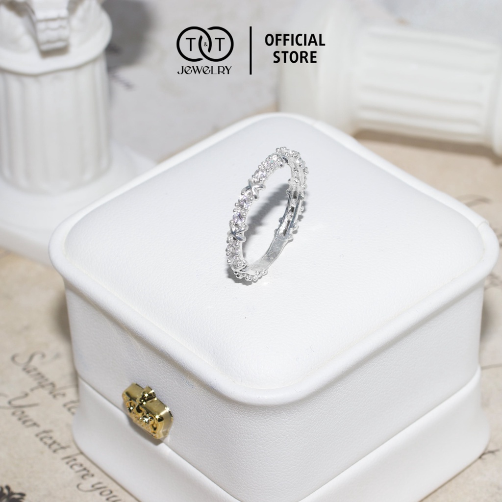 Nhẫn Bạc Nữ X Một Hàng Đá s925 T&amp;T Jewelry cao cấp NN029