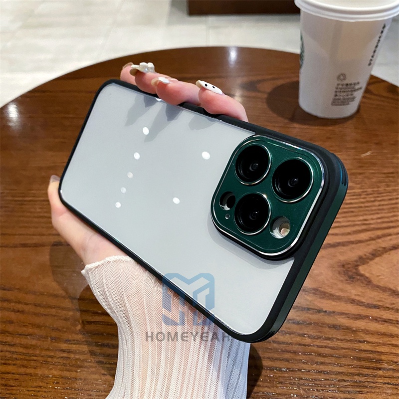 Ốp Điện Thoại Cứng Trong Suốt Viền Kim Loại Bảo Vệ Lens Cho iPhone 14 13 12 Pro Max 14 Plus ip13 ip14