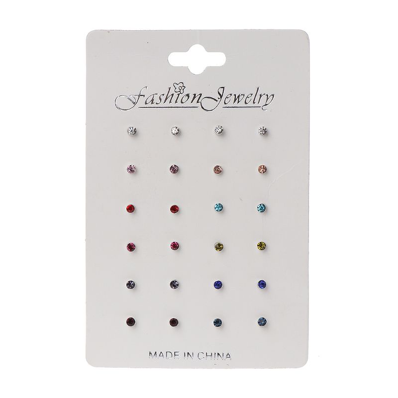 12 Đôi Bông Tai Xỏ Lỗ Mũi Đính Đá Zircon Màu Cầu Vồng Dành Cho Nữ