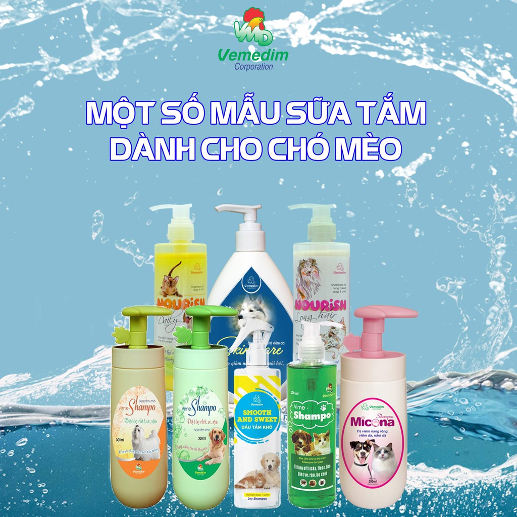 Vemedim Shampoo thảo mộc, sữa tắm cho chó, mèo với chiết xuất yến mạch, nha đam giúp bộ lông bóng mượt, chai 300ml