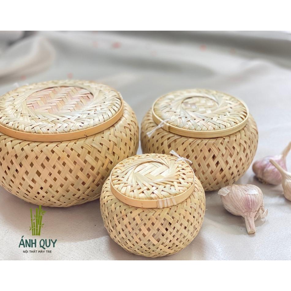 Hộp tre 2 lớp đan thủ công đựng đồ đa năng - Thiết kế sang trọng, độc đáo dân dã - Mây tre Ánh Quy
