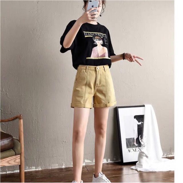 Quần short KakI cạp cao