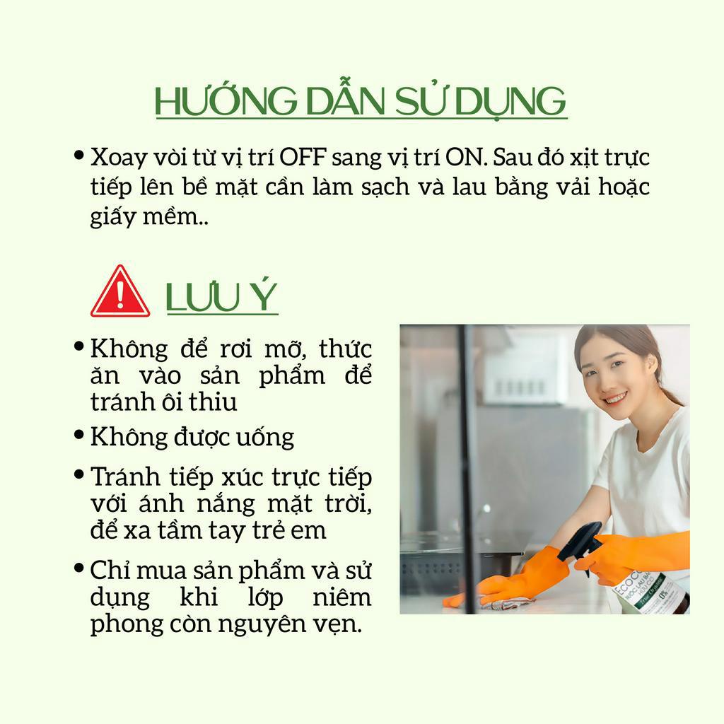 (TẶNG KÈM VỎ XỊT) Nước Lau Bàn Ăn Hữu Cơ ECOCARE 4L Bồ Hòn Và Tinh Dầu Quế/Sả Chanh, Tẩy Rửa An Toàn Hiệu Quả