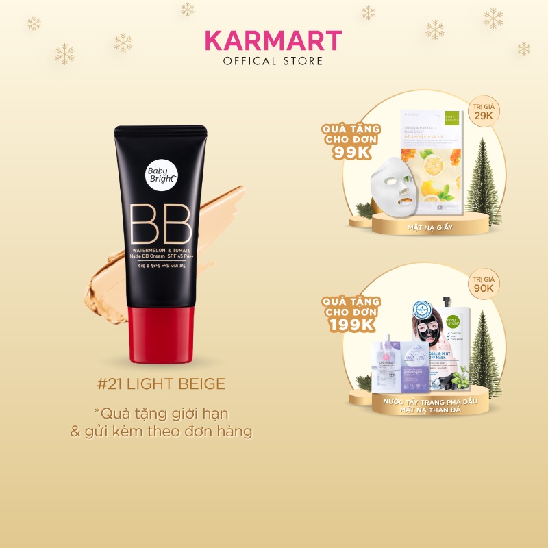 Kem Nền Kiềm Dầu Dưa Hấu Và Cà Chua Baby Bright Watermelon & Tomato Matte BB Cream SPF45 PA++ 30G