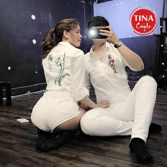 Áo Sơ Mi Đôi, Áo Đôi Nam Nữ, Đồ Couple Vải Đẹp, In Họa Tiết, Màu Trắng Dành Cho Cặp Đôi Đẹp, Mặc Đi Làm Hay Đi Chơi GTr