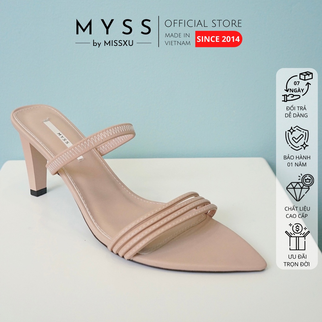 Giày sandal nữ 4 dây mảnh phối thun 7cm gót nhọn thời trang MYSS - SD88