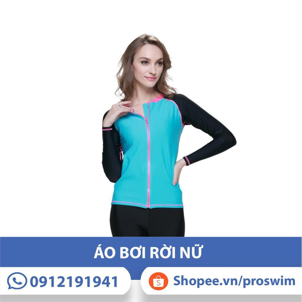 Áo Bơi Dài Tay Nữ Sbart 931 Xanh Lơ Tay Đen Kéo Khoá  ྇ ' ་