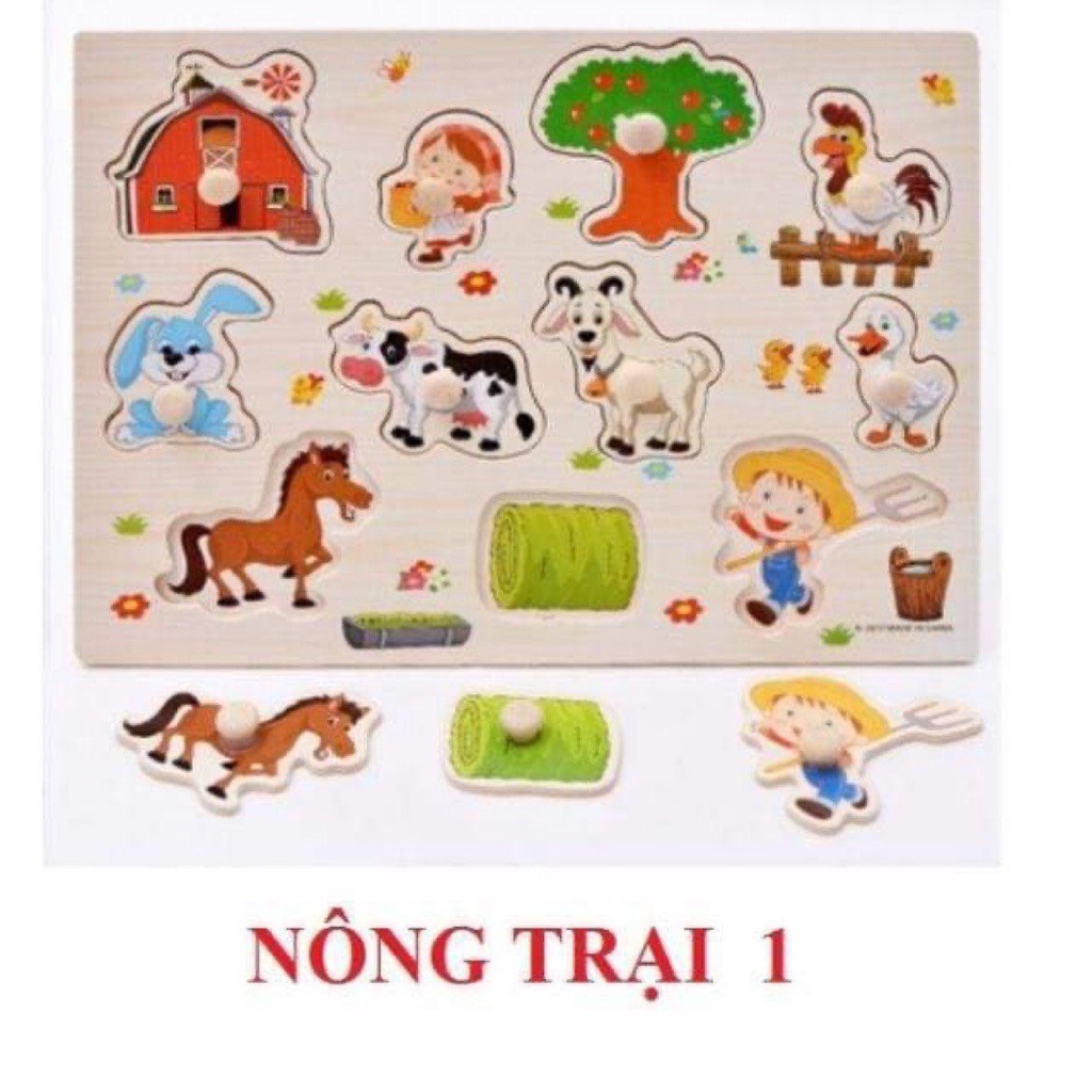 Đồ Chơi Gỗ Bảng Ghép Hình Có Núm Nhiều Chủ Đề Cho Bé-Giúp bé cảm giác cầm nắm nhận biết số chữ, con vật,hoa quả.