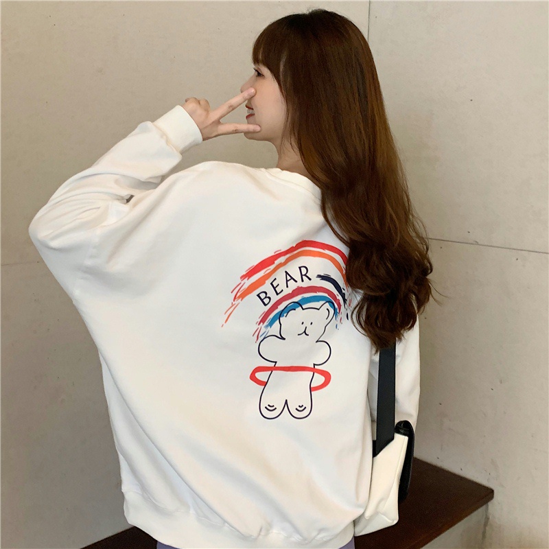 SUXI Áo Sweater Tay Dài Dáng Rộng In Chữ Và Hoạt Hình Dễ Phối Đồ Thời Trang Mùa Thu Cho Nữ