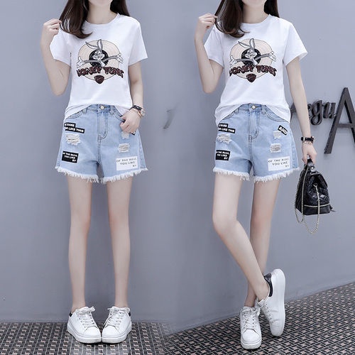 Quần ngắn denim lưng cao phong cách Hàn Quốc thiết kế thời trang cho nữ 2021